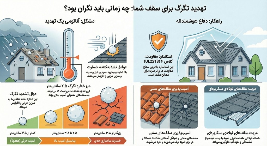 آسیب تگرگ به سقف شیروانی راهنمای تصویری