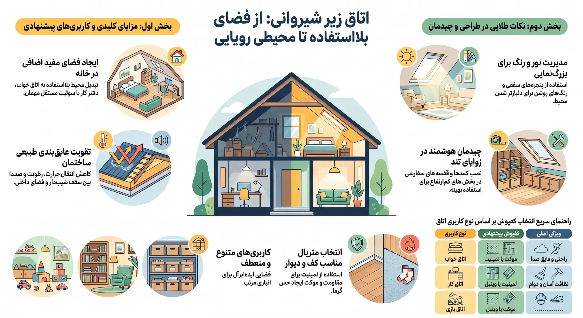 اینفوگرافیک اتاق زیرشیروانی و استفاده از آن